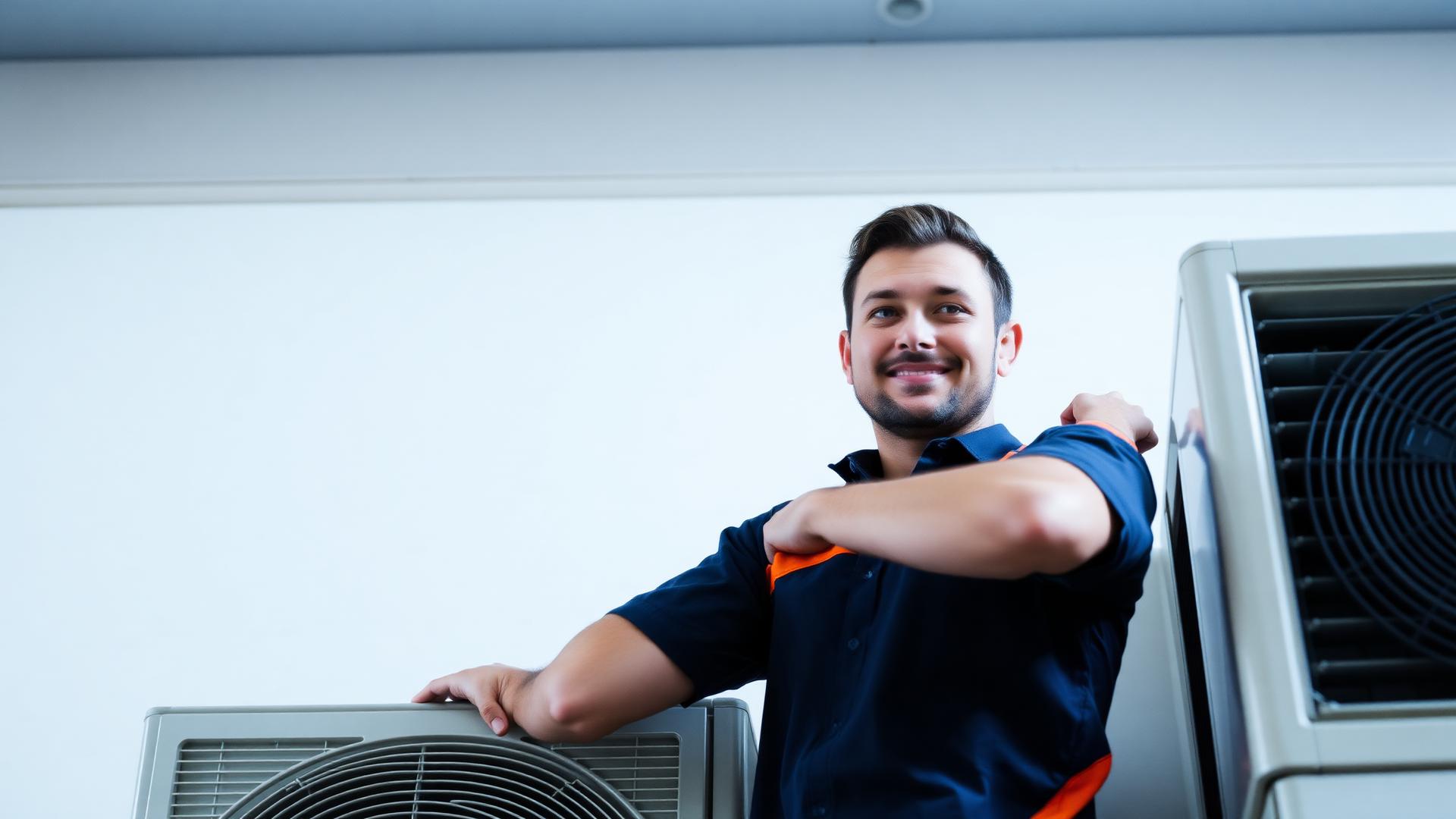 Licensed HVAC technician servicing an air conditioning unit